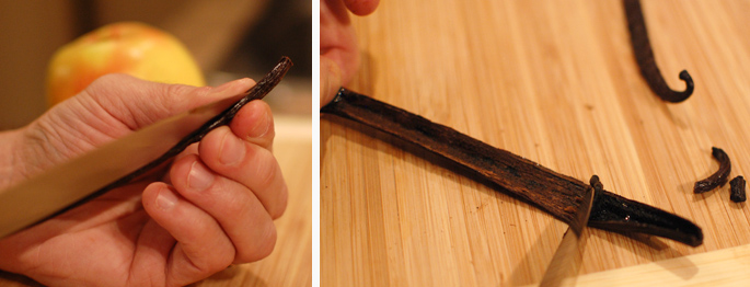 Carefully slit the vanilla bean, then scrape out the paste.